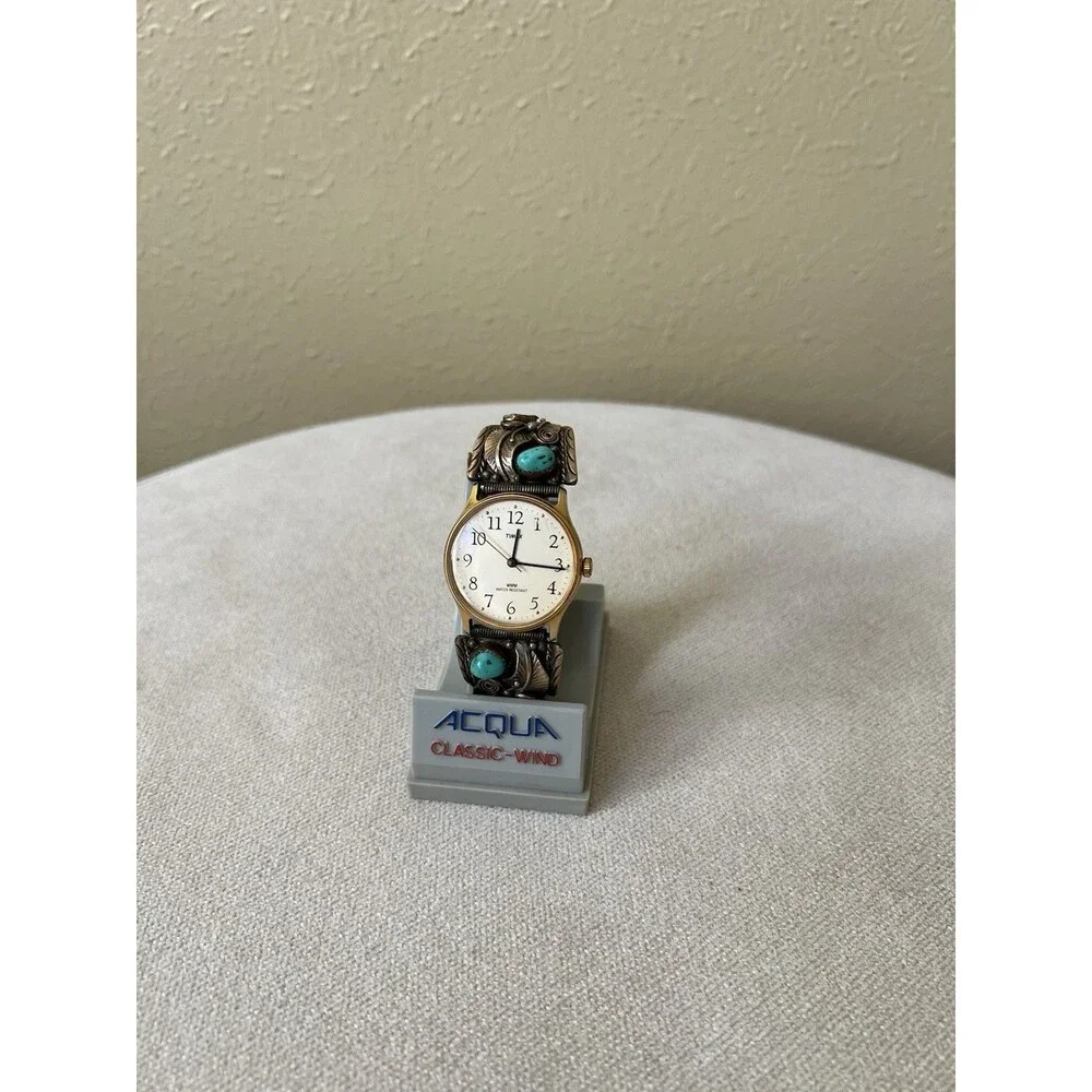 VTG TIMEX 12K TURQUOISE WATCH BAND FLORAL WATER RESISTANT BASE METAL BEZEL